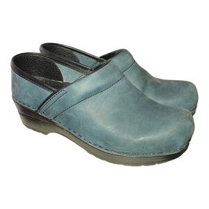 Womens Dansko Navy Blue / Black Professional Leather Clogs Shoes 36